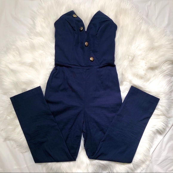 ASOS NAVY BANDEAU MILITARY JUMPSUIT - Picture 5 of 8